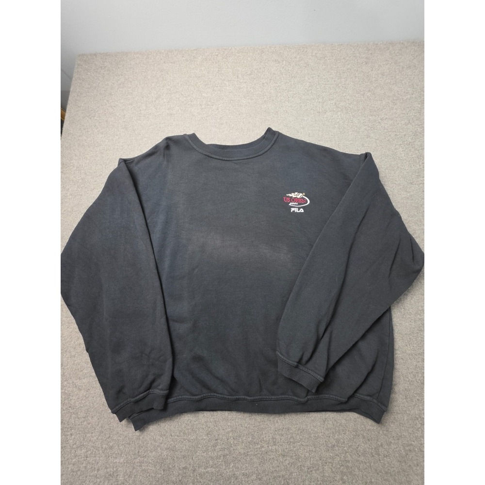 FILA US Open 2001 Tennis Sweatshirt Mens XL Black Vintage Pullover Made in USA
